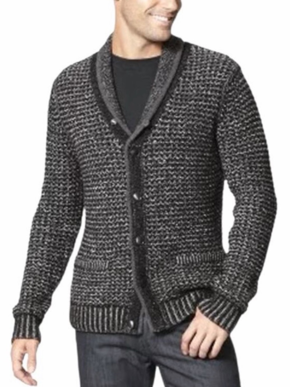 Rag & Bone Neiman Marcus Shawl Collar Waffle Knit Cardigan XXL Gray Black